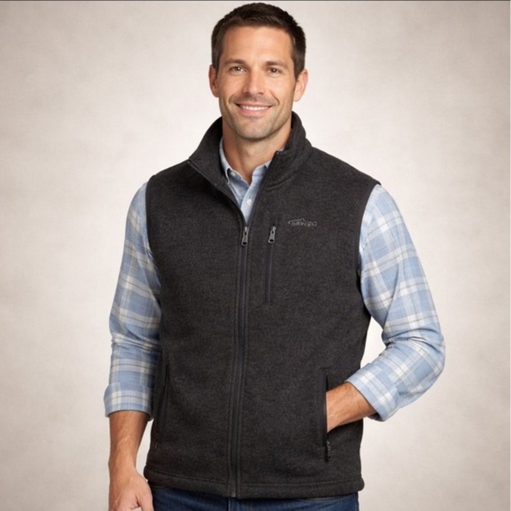 Orvis Denali Sweater Fleece Vest Mens M‎ Black Heathered Full Zip Hiking Fishing